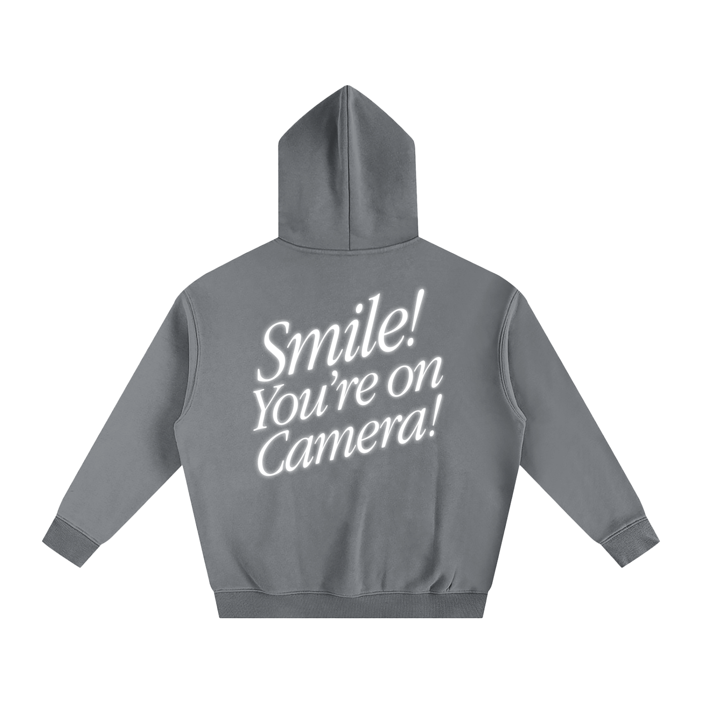 SMILE YOU'RE ON CAMERA SLANT GREY HOODIE
